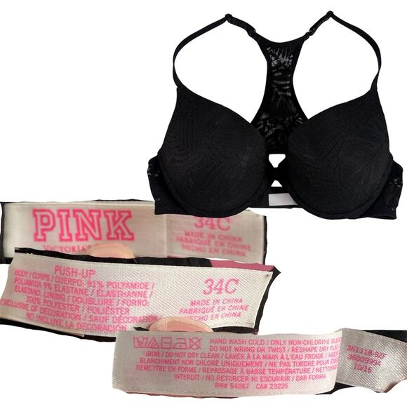PINK Victoria's Secret Set 2 Women's Medium 34C Black Blue Bralette Push Up Bras - Picture 4 of 10